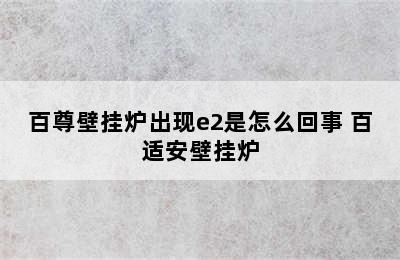 百尊壁挂炉出现e2是怎么回事 百适安壁挂炉